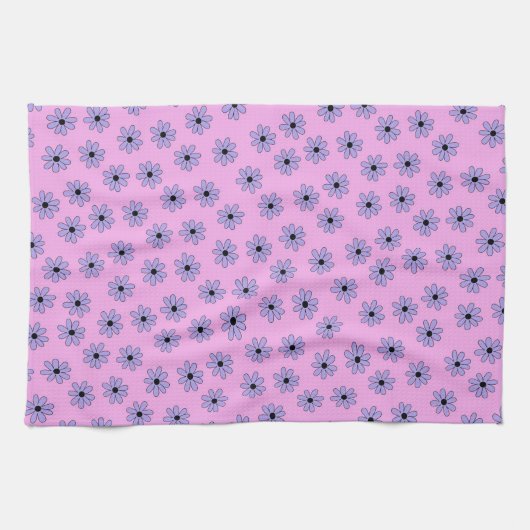 Preppy Paars Blue Hippie Flower Pattern Theedoek (Horizontaal)
