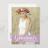Preppy Paars Waterverf Overlay Foto Afstuderen Aankondigingskaart (Voorkant / Achterkant)
