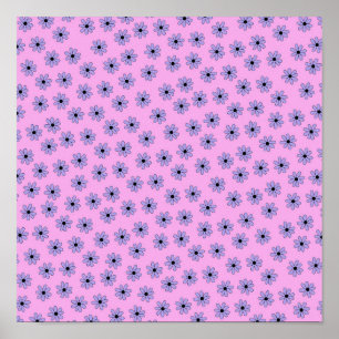 Preppy Paarse Blauwe Hippie Bloem Patroon Poster