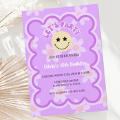 Preppy Paarse Daisy Y2K Happy Face Party Verjaarda Kaart