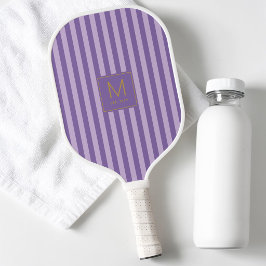 Preppy Paarse Gestreepte Moderne Gouden Initiële M Pickleball Paddle
