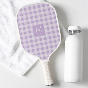 Preppy Paarse Gingham Monogram Opgestelde Ondernem Pickleball Paddle
