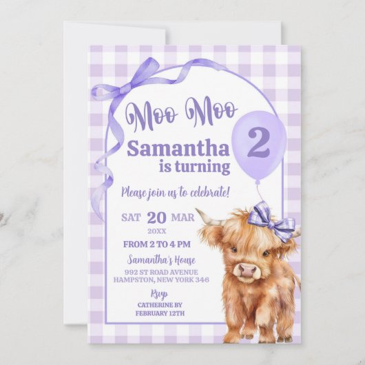 Preppy Paarse Moo Moo Holy Koe 2e verjaardag Kaart (Voorkant)