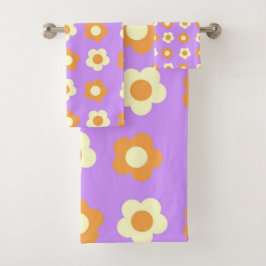 Preppy Paarse Oranje bloemeneenvoudige bloemenpatr Bad Handdoek