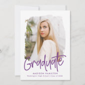 Preppy Paarse Script Foto Graduation Party Kaart (Voorkant)