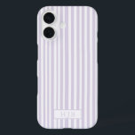 Preppy Paarse Streep Monogram  iPhone 16 Hoesje<br><div class="desc">Preppy Paarse Streep Monogram Initiaal iPhone 16 Hoesje</div>
