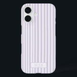 Preppy Paarse Streep Monogram iPhone 16 Hoesje<br><div class="desc">Preppy Paarse Streep Monogram Initiaal iPhone 16 Hoesje</div>