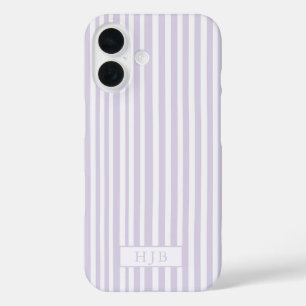 Preppy Paarse Streep Monogram  iPhone 16 iPhone 16 Hoesje