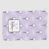 Preppy Paarse Witte Strik Patroon Monogram  Golfhanddoek (Horizontaal)