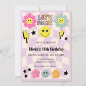 Preppy Paarse Y2K Happy Face Party Verjaardag Kaart (Voorkant)