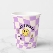 Preppy Paarse Y2K Happy Face Verjaardagspapier Cup Papieren Bekers (Voorkant)