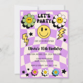 Preppy Paarse Y2K Retro Happy Face Party Verjaarda Kaart (Voorkant)