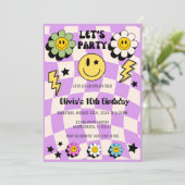 Preppy Paarse Y2K Retro Happy Face Party Verjaarda Kaart (Staand voorkant)