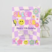 Preppy Paarse Y2K Slaap Over Happy Face Verjaardag Kaart (Staand voorkant)