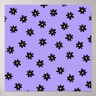 Preppy Paarse zwarte bloemeneenvoudige bloemenpatr Poster