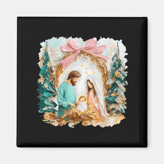 Preppy Painted Christian Nativity Scene God Faith  Magneet (Voorkant)