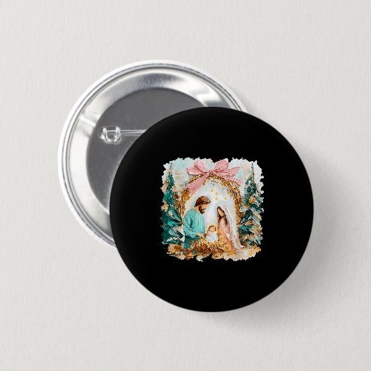 Preppy Painted Christian Nativity Scene God Faith  Ronde Button 5,7 Cm (Voorkant /achterkant)