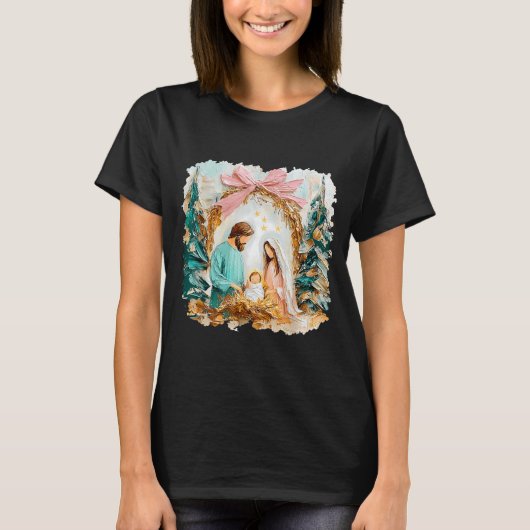 Preppy Painted Christian Nativity Scene God Faith  T-shirt (Voorkant)