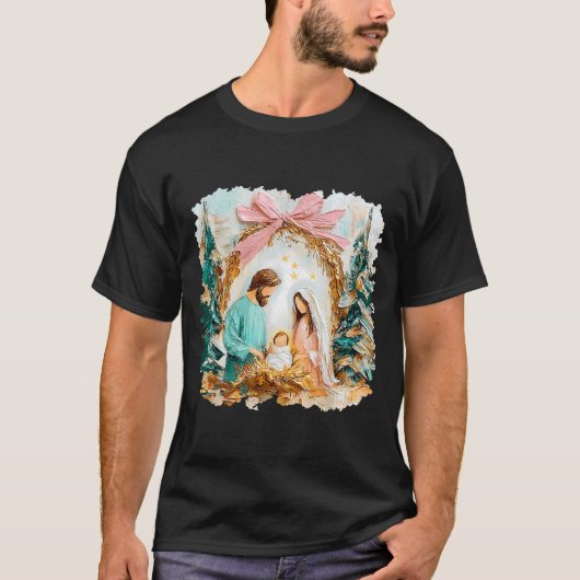 Preppy Painted Christian Nativity Scene God Faith  T-shirt (Voorkant)