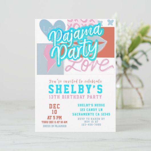 Preppy Pajama Party Girls Birthday Kaart (Staand voorkant)