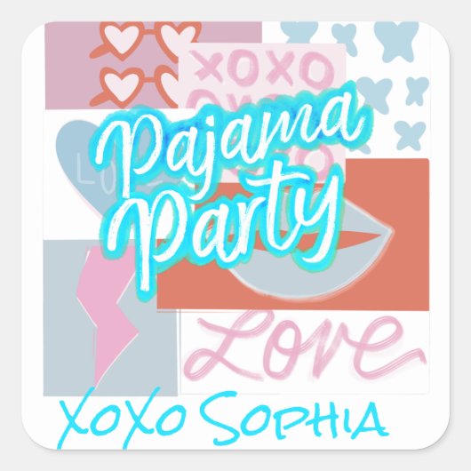 Preppy Pajama Party Vierkante Sticker (Voorkant)