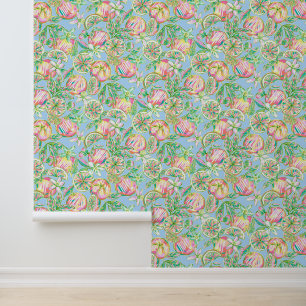Preppy Palm Beach Blauw & Roze Sinaasappels Behang