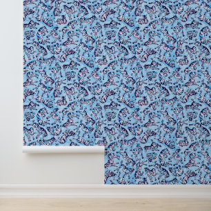 Preppy Palm Beach Blauwe Zebra's Behang