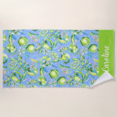 Preppy Palm Beach Blue met Limes gepersonaliseerd Strandlaken (Voorkant)