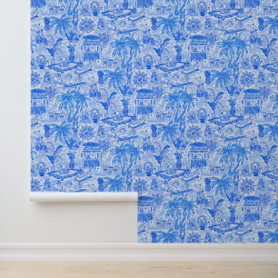 Preppy Palm Beach Blue & White Dierenvakantie Behang