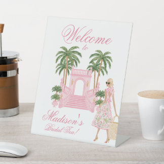 Preppy Palm Beach Cabana Bruids-thee of -Bruilofts Reclamebord Met Voetstuk