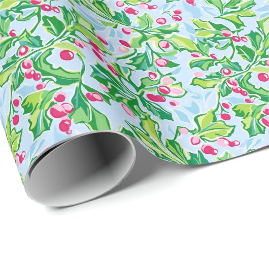 Preppy Palm Beach Christmas Holly Cadeaupapier (Rol Hoek)