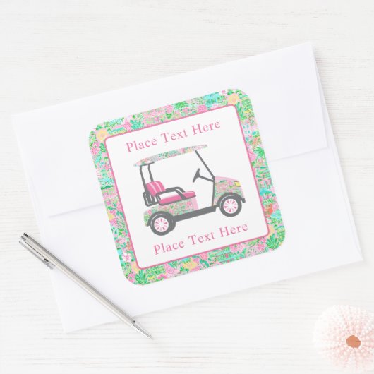 Preppy Palm Beach Golf Cart Vierkante Sticker (Envelop)