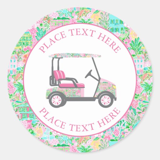 Preppy Palm Beach Golfkar Ronde Sticker (Voorkant)