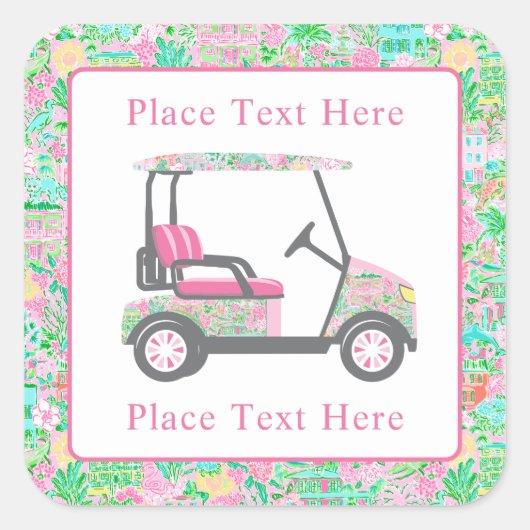 Preppy Palm Beach Golfkar Vierkante Sticker (Voorkant)