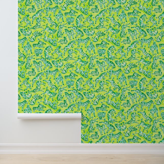 Preppy Palm Beach Groene Zebra's Behang (Applicatie)