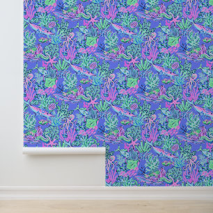 Preppy Palm Beach Lavendel Ocean Sealife Behang