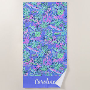 Preppy Palm Beach Lavendel Sealife gepersonaliseer Strandlaken