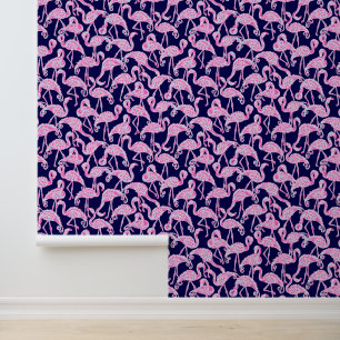 Preppy Palm Beach Marine & Roze Flamingo's Behang