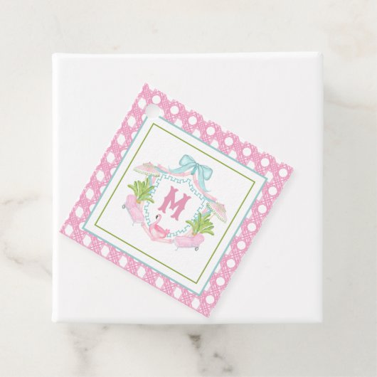 Preppy Palm Beach Monogram Crest Bedankjes Labels (In situ)