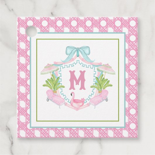 Preppy Palm Beach Monogram Crest Bedankjes Labels (Voorkant)