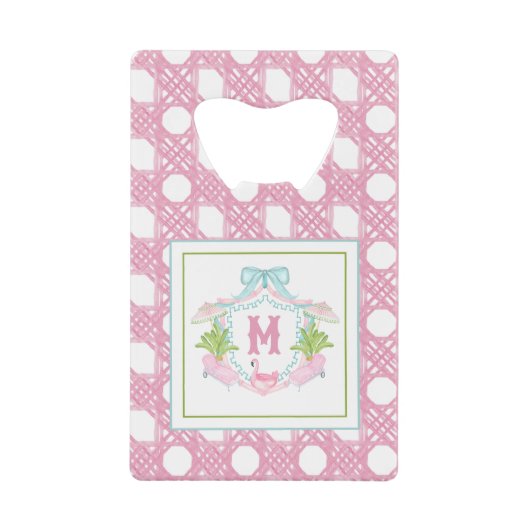 Preppy Palm Beach Monogram Crest Creditkaart Flessenopener (Voorkant)