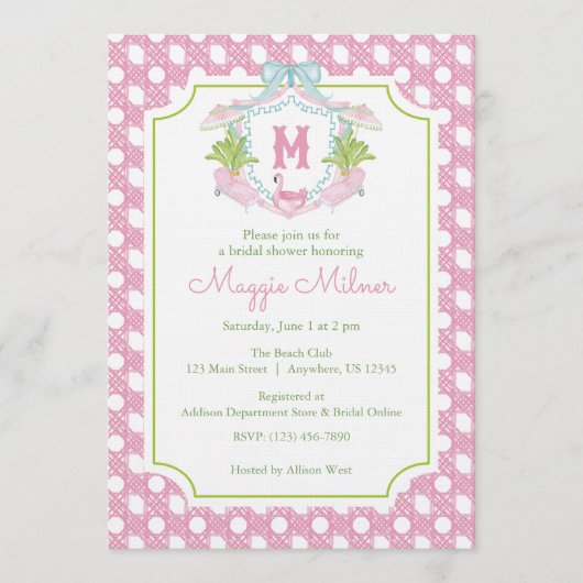 Preppy Palm Beach Monogram Crest Kaart (Voorkant)