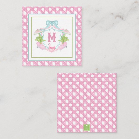 Preppy Palm Beach Monogram Crest Notitiekaartje (Voorkant / Achterkant)