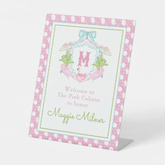 Preppy Palm Beach Monogram Crest Reclamebord Met Voetstuk