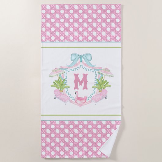 Preppy Palm Beach Monogram Wapen Strandlaken (Voorkant)
