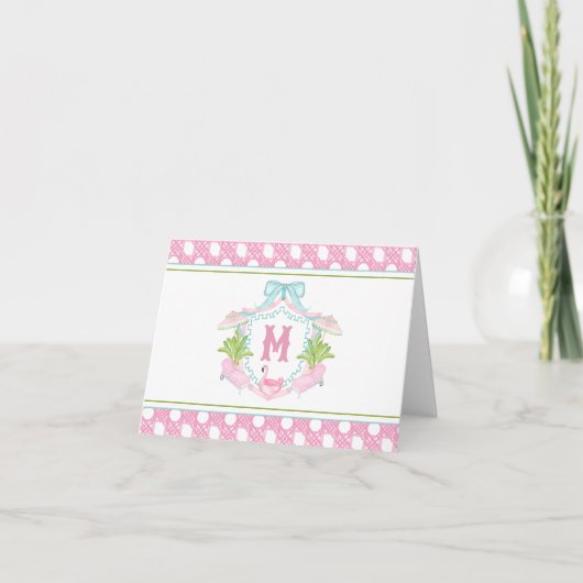 Preppy Palm Beach Monogram Wapenschild Bedankkaart (Voorkant)