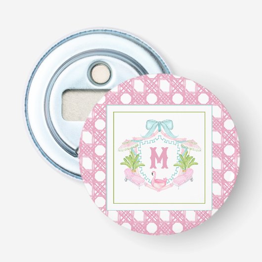 Preppy Palm Beach Monogram Wapenschild Button Flesopener (Voorkant)