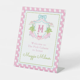 Preppy Palm Beach Monogram Wapenschild Reclamebord Met Voetstuk