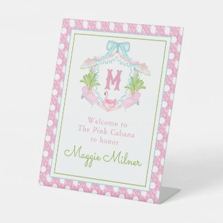Preppy Palm Beach Monogram Wapenschild Reclamebord Met Voetstuk