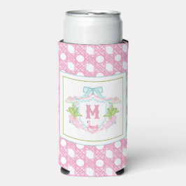 Preppy Palm Beach Monogram Wapenschild Seltzer Blikjeskoeler